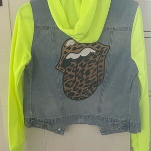 Fashion Nova Denim Jacket with Neon Yellow Hoodie